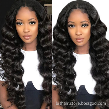 BIS Hair Free Shipping Human Hair Wigs 100% remy Indian Human Hair Closure Wig Loose wave 4X4 Lace Front Wig